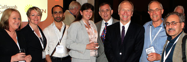 Prof Zee Upton (QUT), Prof Jenny Martin (UQ), Dr Naveed Khan (Griffith Enterprise), Prof Colleen Nelson (APCRC-Q), John Mickel MP, The Hon Peter Beattie, Prof Peter Howe (UniSA), Prof Michael Fenech (CSIRO)